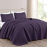 Chezmoi Collection Austin 3-Piece Oversized Bedspread Coverlet Set (King, Purple)