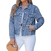 luvamia Denim Jacket for Women Distressed Jean Jackets Button Up Vintage Western Trucker Jacket Frayed Hem Pockets