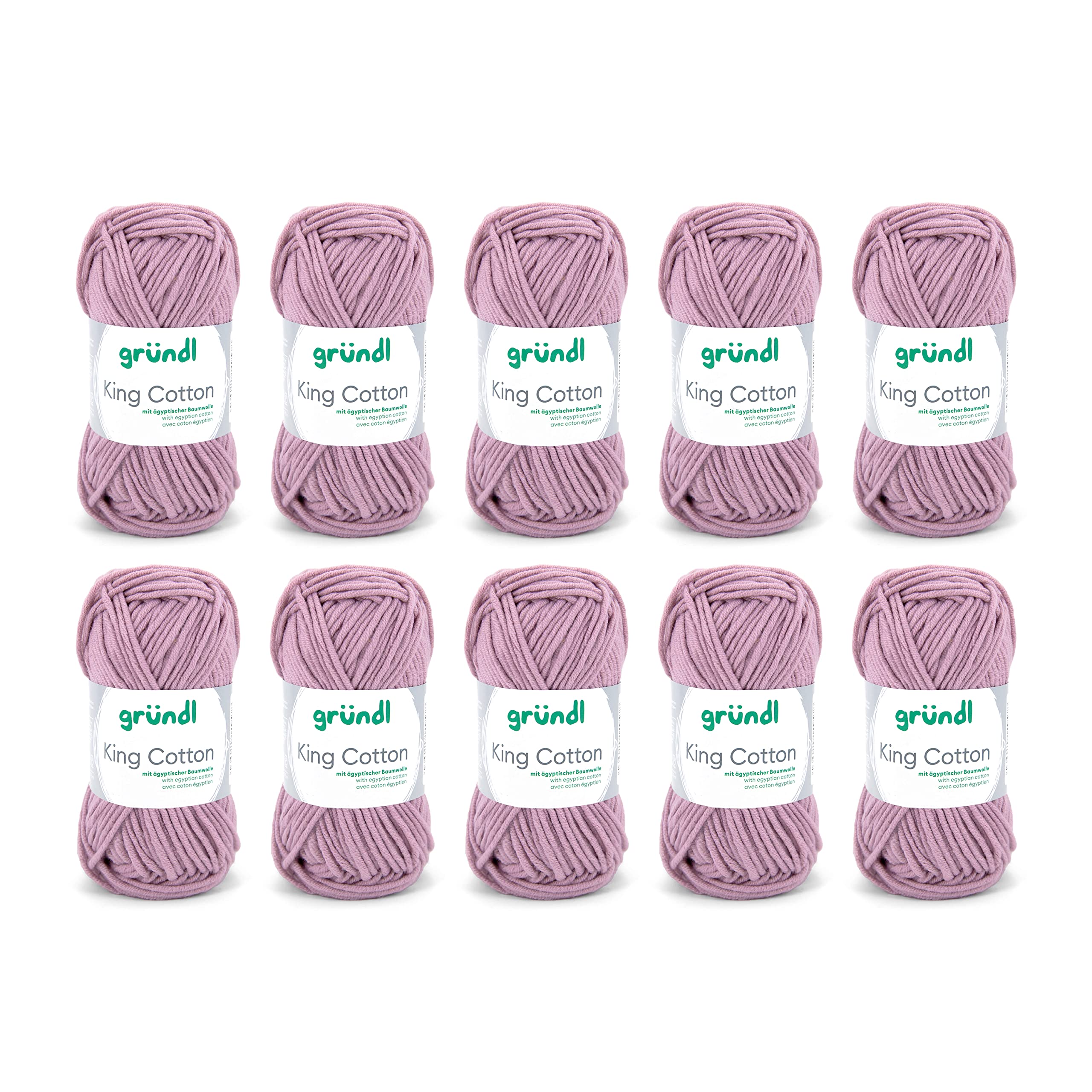 Gründl 3360-29 King Cotton 1 pack of 10 x 50g Hand Knitting Yarn, 55% Polyacrylic, 45% Egyptian Cotton, Rose, 28 x 31 x 7 cm
