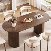 Lefurture 70.8" Oval Dining Table for 4-6 with Curved Base, Walnut | Mid-Century Modern Kitchen Tables with Footpads, Dinner Tables for Living Room, Dining Room