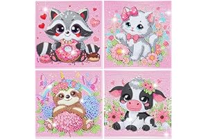 NANZHOO Diamond Art Kits for Kids, 4 Pieces Cartoon Animals Diamond Painting Kits for Adults Beginner, 5D Full Round Drill Gem Art Arts and Crafts for Kid Mosaic Kits for Gift Home Wall Decor Kids 6X6 inch