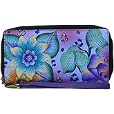 Anna by Anuschka Women's Hand Painted Leather Zip-Around Clutch, Summer Garden Denim, One Size