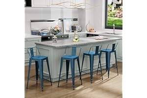 Aklaus Metal Bar Stools Set of 4 Barstools Counter Height Bar Stools with Back Industrial Bar Stools Indoor Outdoor Kitchen Dining Chairs Modern Bar Chairs Distressed Navy Blue 24inch Stools