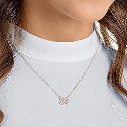 Swarovski Swan Pendant Necklace, Rose Gold Tone