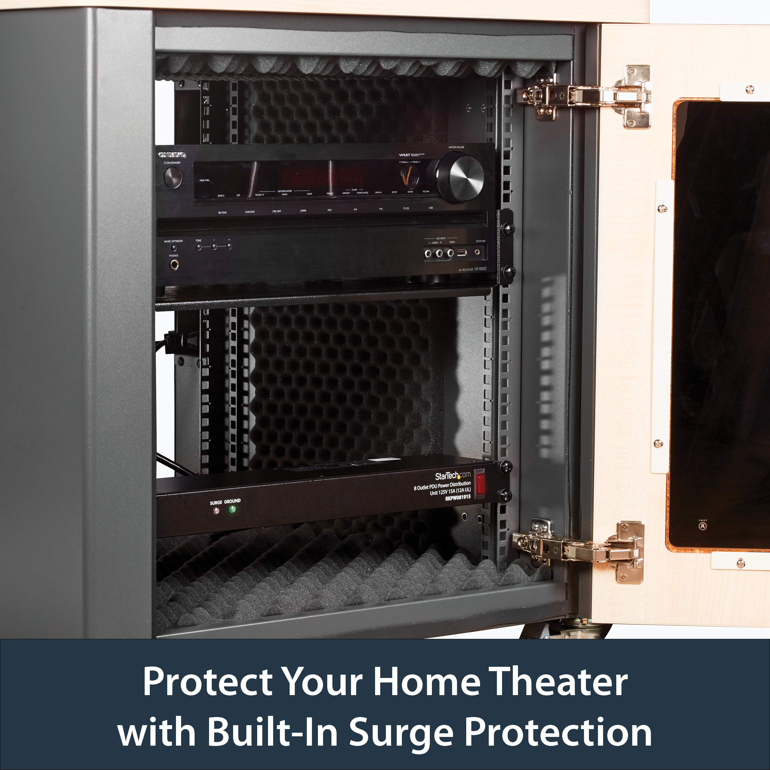 8 Outlet Horizontal 1U Rack Mount PDU Power Strip for