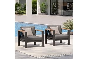 Oasbira Aluminum Outdoor Patio Furniture Armchair, All-Weather Outdoor Patio Sofa with Washable Thick Cushion, Patio Sofa Couch Set of 2 for Porch, Balcony, Deck, Yard, Graphite