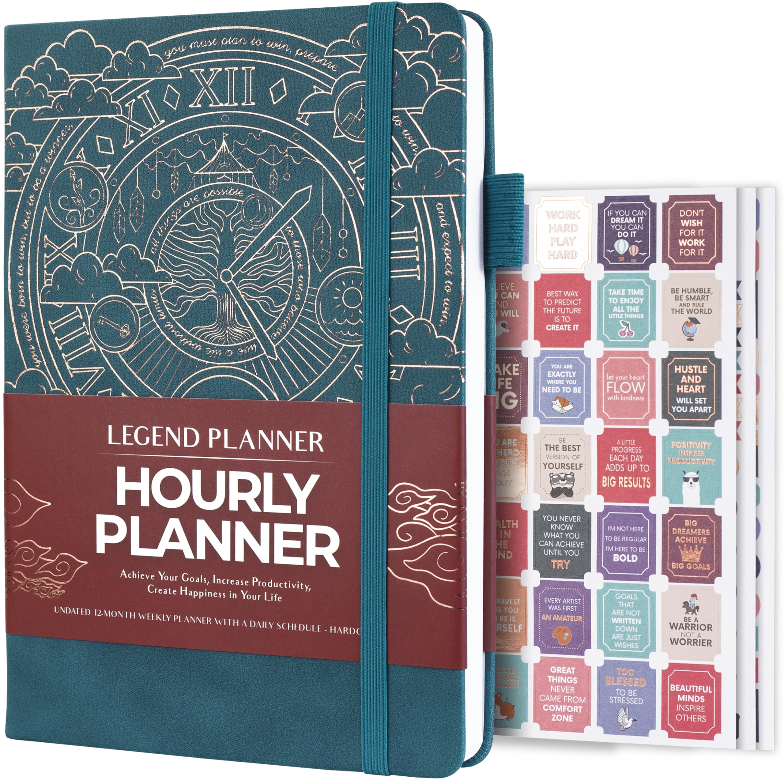 Legend Planner Hourly Schedule – Weekly & Daily Organizer with Time Slots. Appointment Book Journal for Work, Undated, A5 (Dark Teal)
