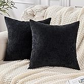 GAWAMAY Decorative Square Throw Pillow Covers 20"x20" Inch Set of 2, Super Soft Chenille Pillows Farmhouse Fall Pillowcase for Living Room Bedroom Sofa Couch Cushion Cover Black 50x50cm (No Insert)