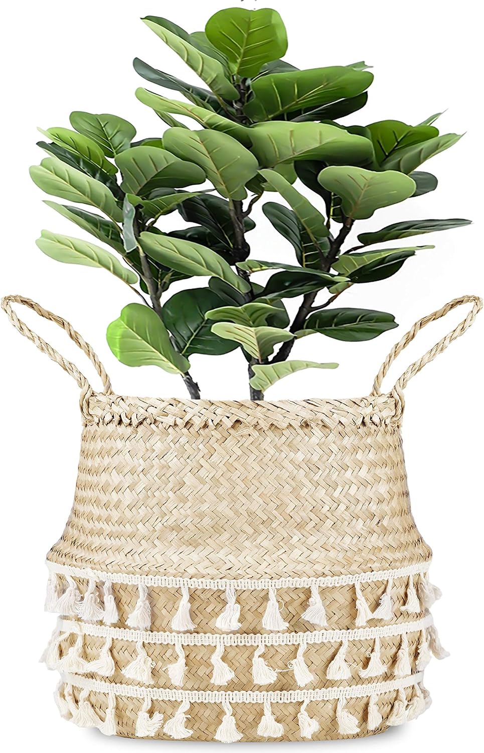 Net Woven Seagrass Belly Plant Basket 