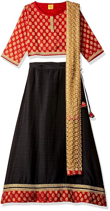 Girl's Synthetic Lehenga Choli (ILW19I56097G_Black_5-6 Years)