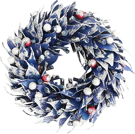 Amazon Co Jp 彩か Saika クリスマス リース 青 ブルー デコレーション 飾り Leaves Berry Wreath S Blue Cxo 144sbl Diy 工具 ガーデン