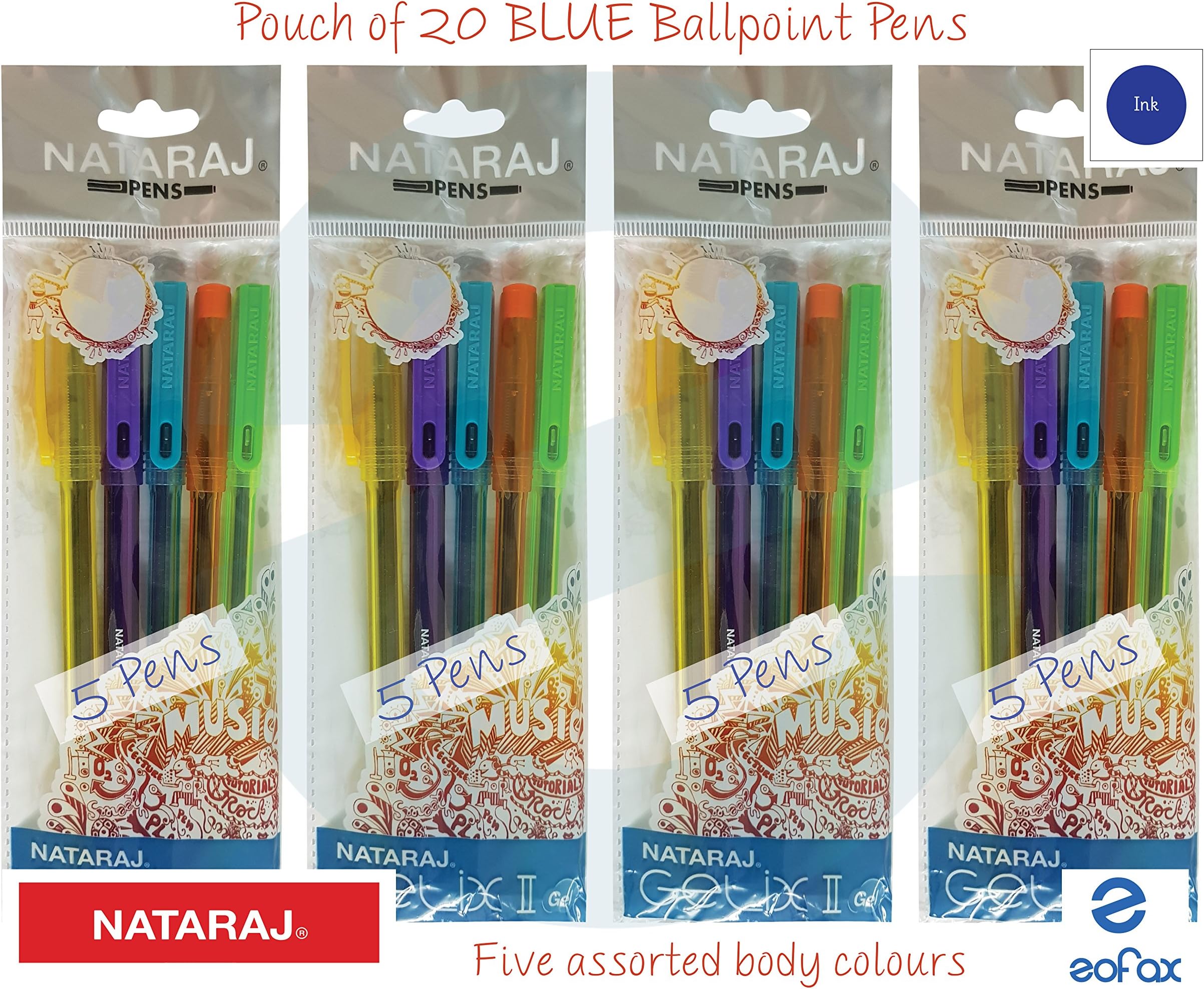 NATARAJ20 Gelix II Gel BLUE Pens 0.7mm Fine Tip Waterproof Ink Office School