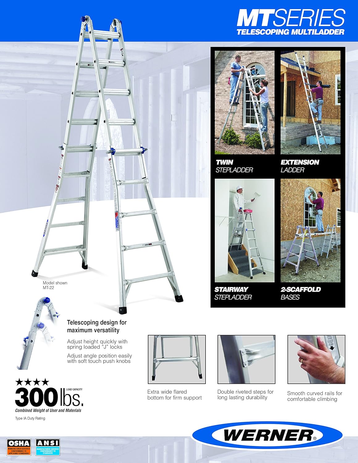 Werner USA MT Series Model 22 5ft to 20ft Aluminium multi ladder 1