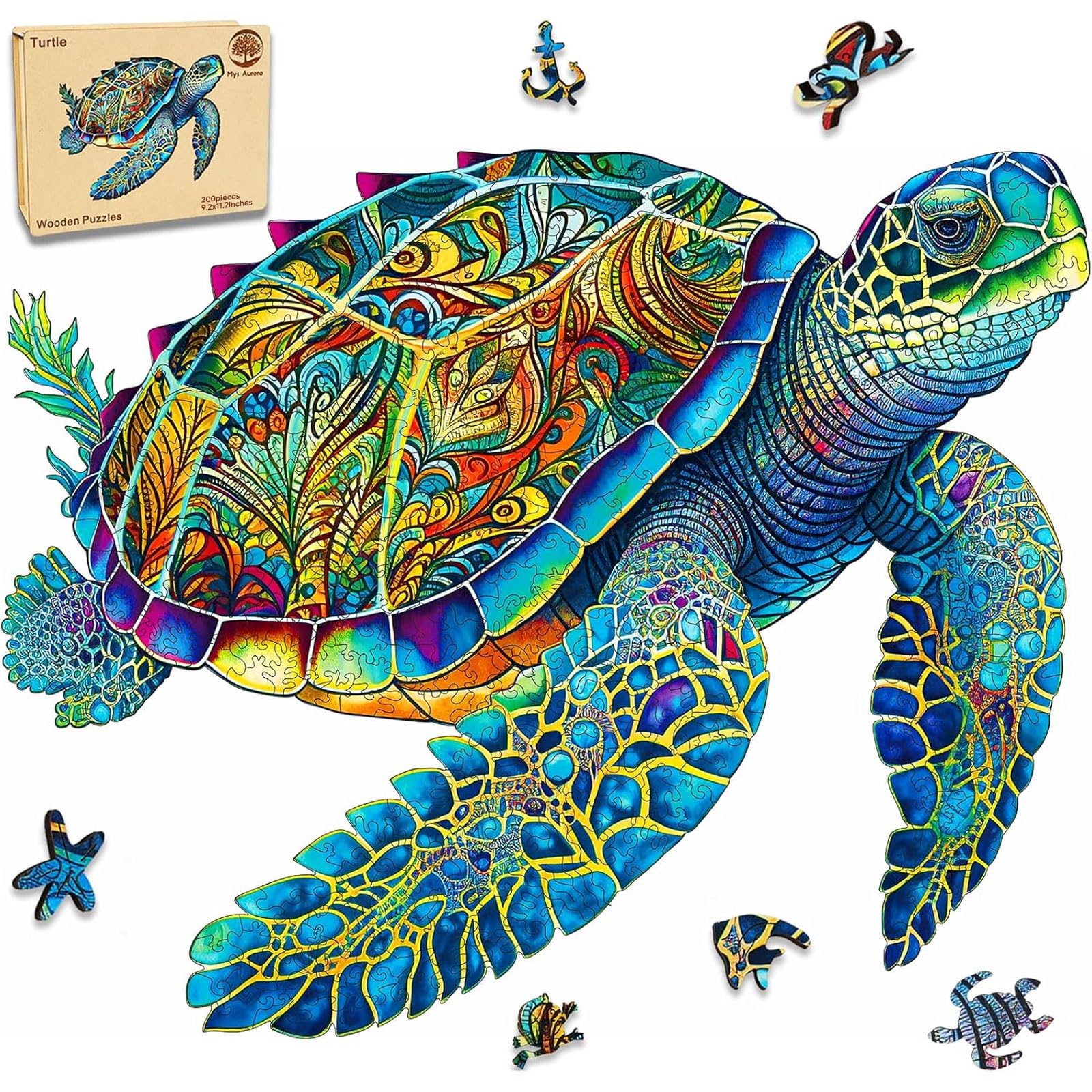Photo 1 of *** NEW FACTORY SEALED *** MYS Aurora Wooden Puzzles, Sea Turtle Jigsaw Puzzles 200 Pieces, FSC Certified 5MM Unique Shaped Wooden Puzzle for Adults and Kids, Birthday Gift Family Game 9.2 x 11.2 Inch