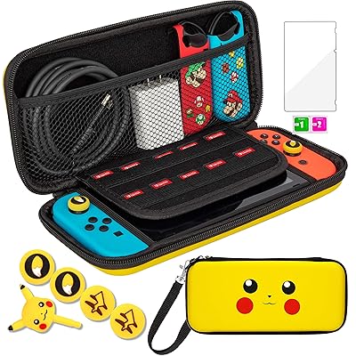 Buy Oqpa For Nintendo Switch Case Cute Kawaii Cartoon Design Cover Fun Funny Anime Cool Switch Game Shell For Girls Boys Women Carrying Bag Joystick Thumb Grip Caps Tempered Glass Cases For Switch Pika