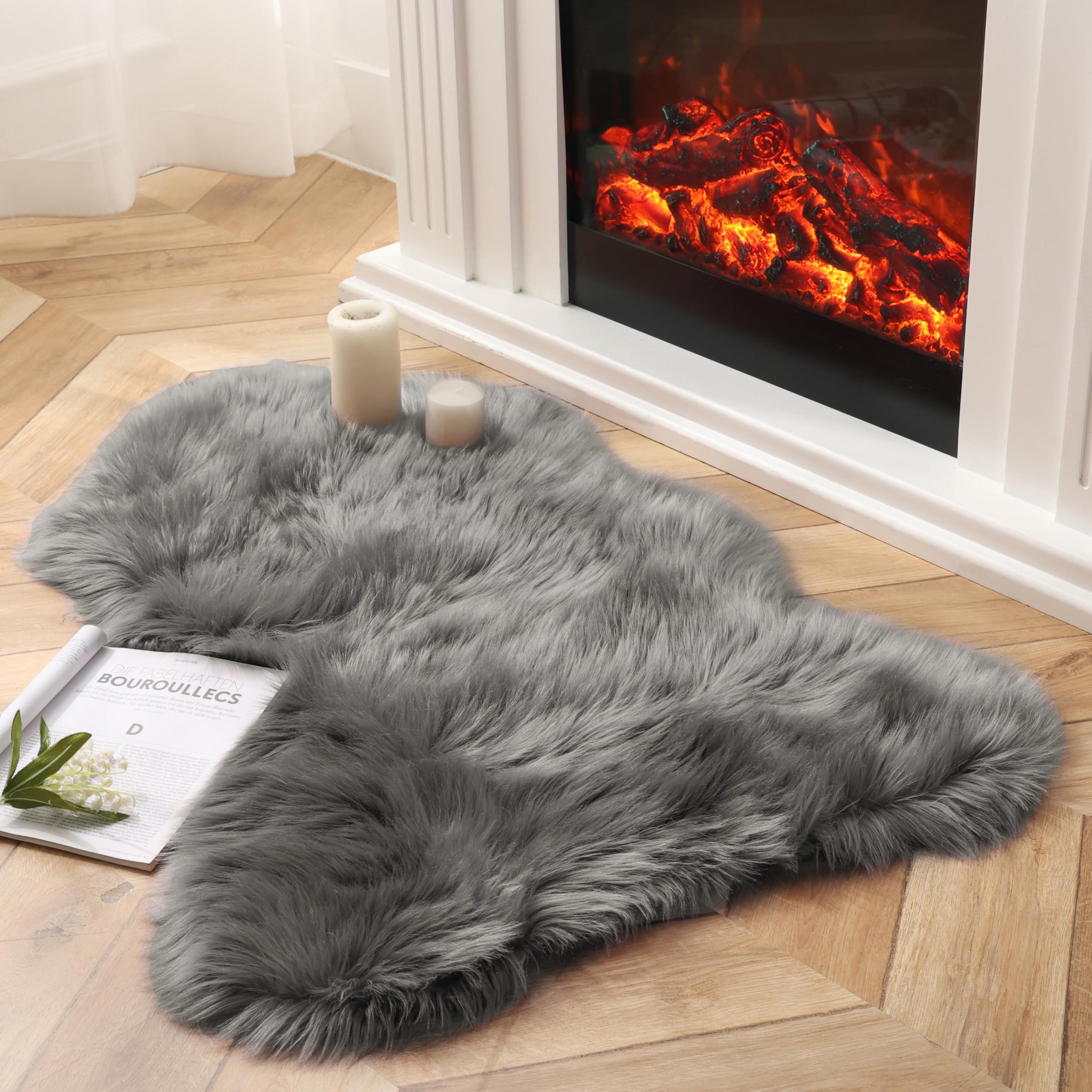 Photo 1 of Ashler Faux Fur Rug, Fluffy Shaggy Area Rug Ultra Soft 2 x 3 Feet Sheepskin Fur, Dark Grey Fuzzy Machine Washable Shag, Nursery Decor Throw for Bedroom, Living Room, Kids Room