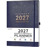 2027 Planner - Jan 2027 - Dec 2027, 2027 Planner Weekly and Monthly | 8.5" x 11" , Faux Leather Cover, Pen Holder, Pocket, 25 Notes Pages, A4 Premium Paper - Blue