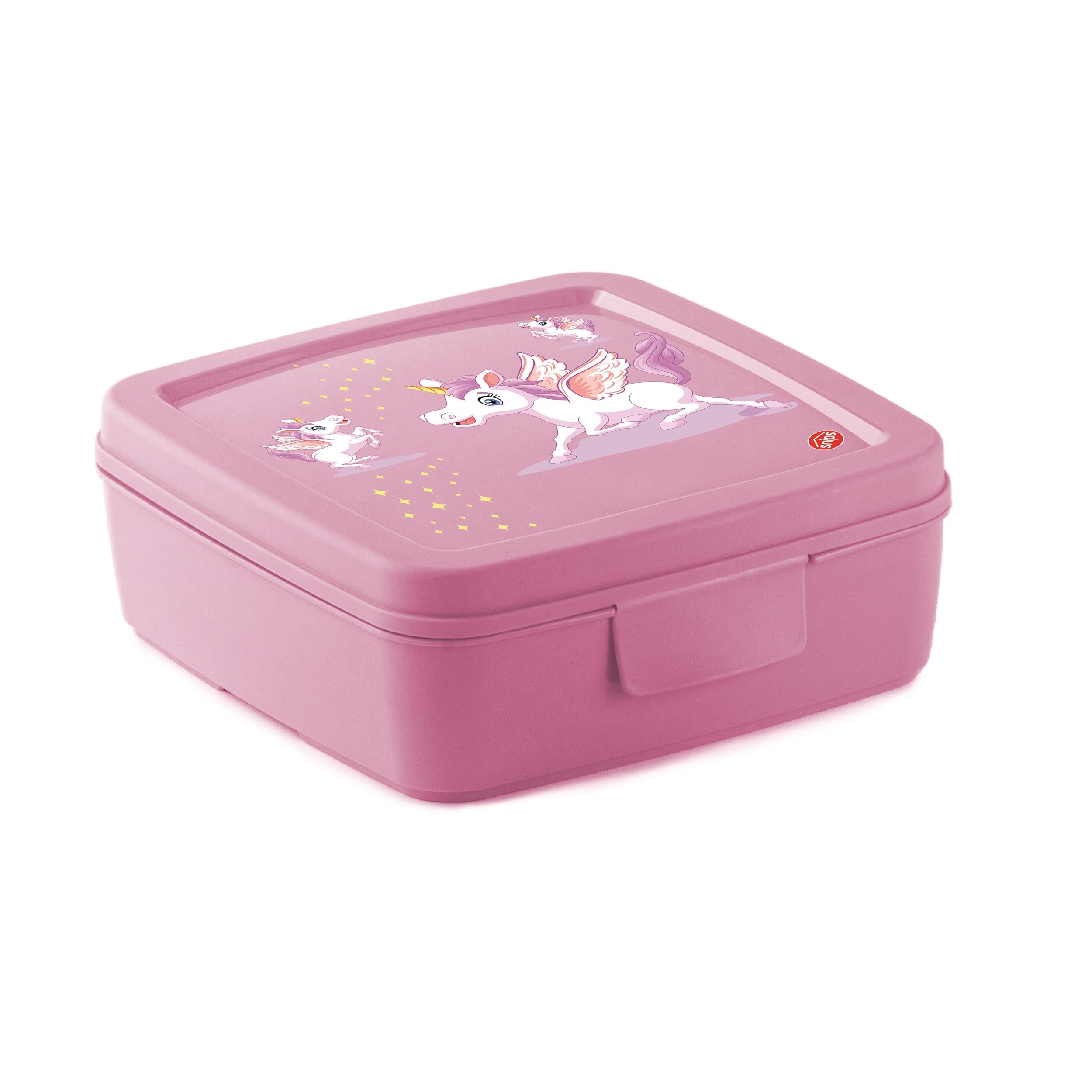 Snips Sandwich Box, Unicorn Decor, Children's Snack Box, Sandwich Box, Colour Pink - 14.5X 14.5X 5.5cm - Made in Italy - 0% BPA and Phthalate Free