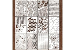 12pcs Geometric Stencils and Templates for Painting, 11"x 7"Reusable Stencils for Crafts on Wood Wall Furniture Decor Scrapbo