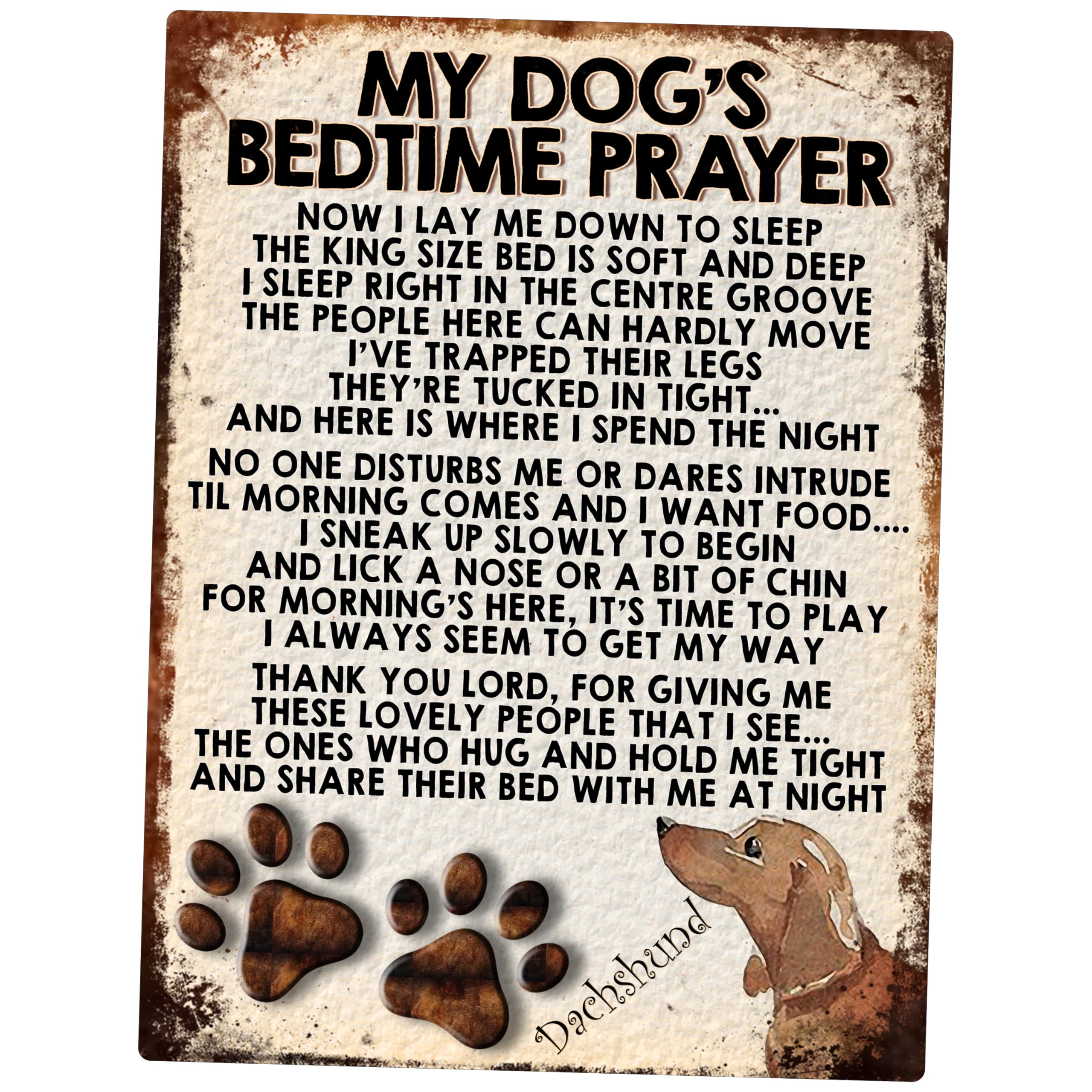 MY DOG'S BEDTIME PRAYER RETRO STYLE METAL TIN SIGN/PLAQUE (DACHSHUND DOG)