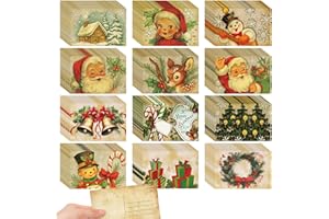 Kosiz 120 Pcs Vintage Christmas Cards 4 x 6 Inch Postcards Assorted Greeting Cards Blank Note Postcards, 12 Styles