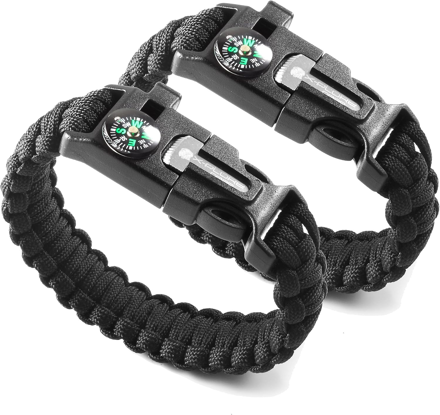 X-Plore Gear Emergency Paracord Bracelets | Set of 2| The Ultimate Tactical Survival Gear| Flint Fire Starter, Whistle, Compass & Scraper/Knife| Best Wilderness Survival-Kit - Black(R)/Black(R) : Sports & Outdoors