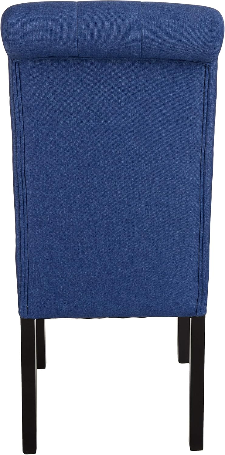 Basics Classic Fabric Tufted Dining Chair with Wooden Legs - Set of 2, Blue: Home & Kitchen