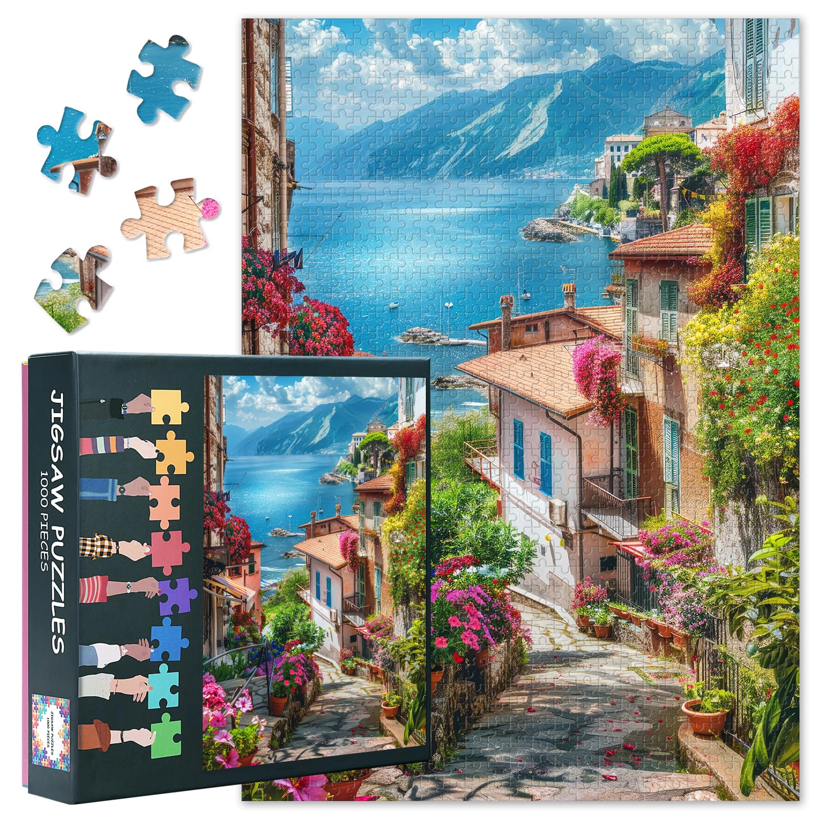 Seaside City Puzzles for Adults - Challenging Jigsaw Puzzles for Adults, Italy Coastal Scenery Puzzle Difficult (27.5"x19.7"), Family Game Night Activity & Modern Home Wall Decor Gift