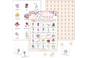 KFNER Flowers Bingo Game - Blush Pink Floral Bingo Card - 24 Players Bingo Game Set Indoor Outdoor Activities - Tea Party, Bridal Shower, Birthday Party Favors Supplies -A02