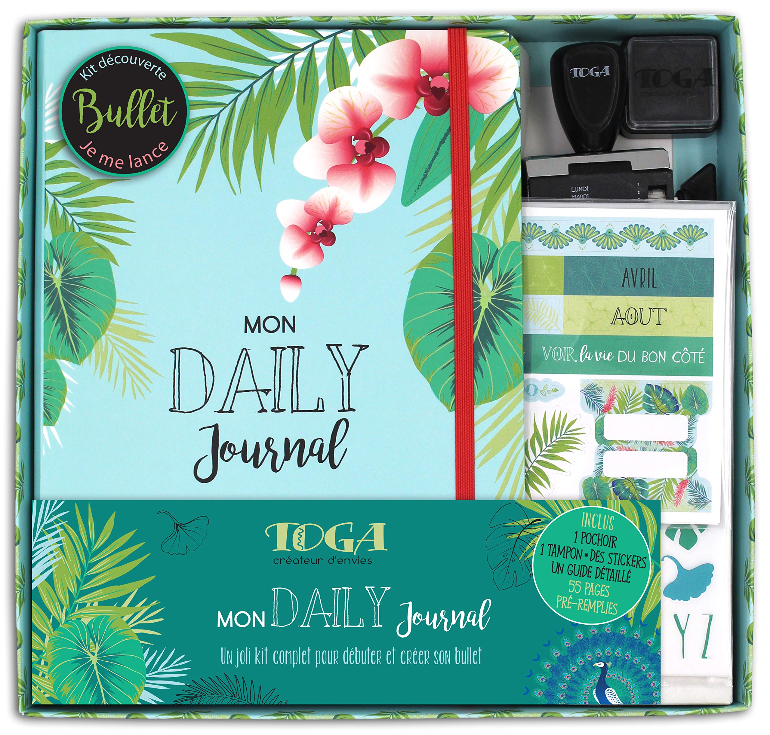 DRAEGER Paris 1886 Toga by Complete Bullet Journal Kit – 192 Page Notebook, Stencil, Stamps, Stickers, Sticky Notes – A5 Diary, Exotic Peacock Theme, Paper 100 g/m²