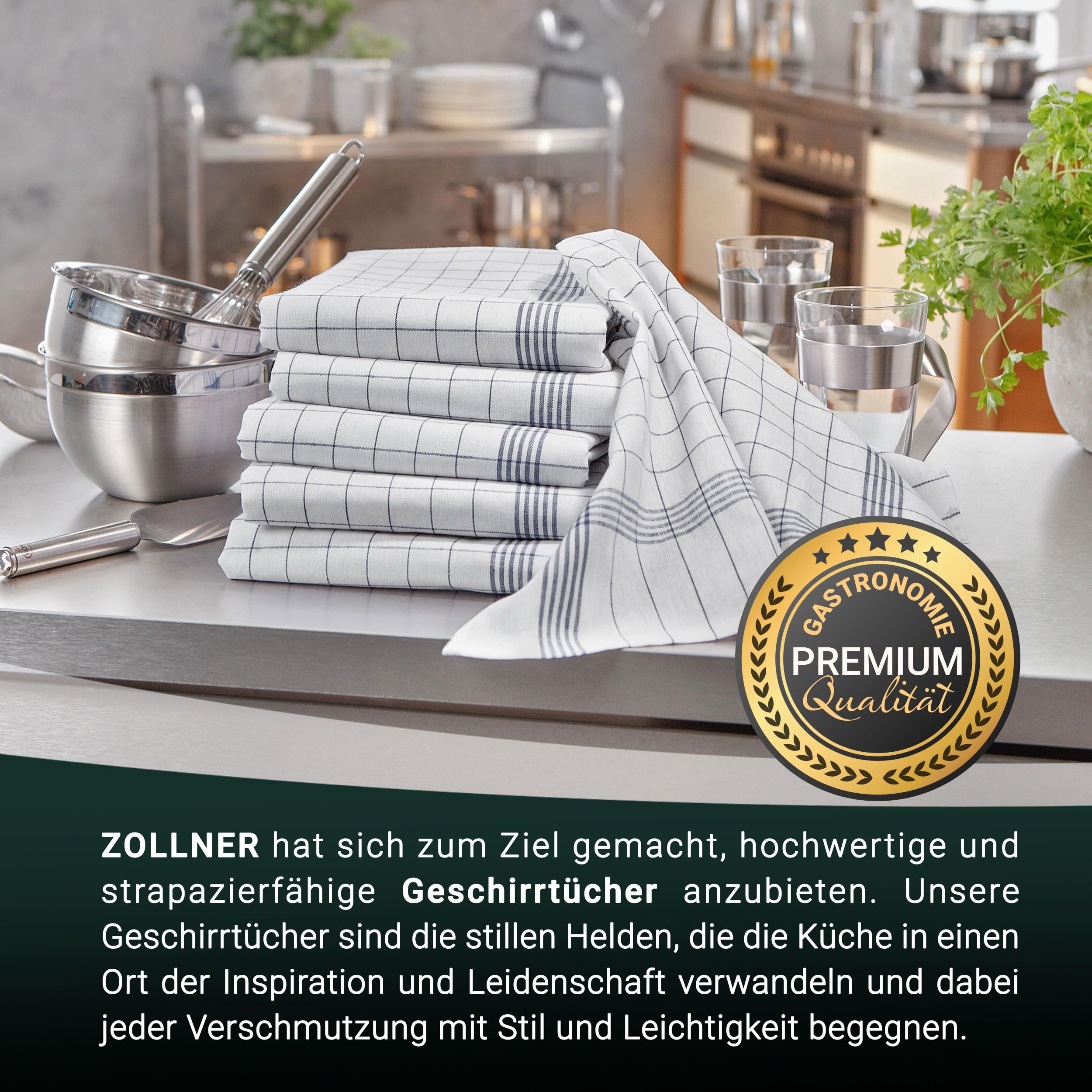 ZOLLNER 10er Set Geschirrtücher Baumwolle in 50x70 cm - super saugstarke und langlebige Küchentücher - waschbar bis 95°C – in grau weiß kariert - Gastronomiequalität - Oeko Tex® Zertifiziert 6