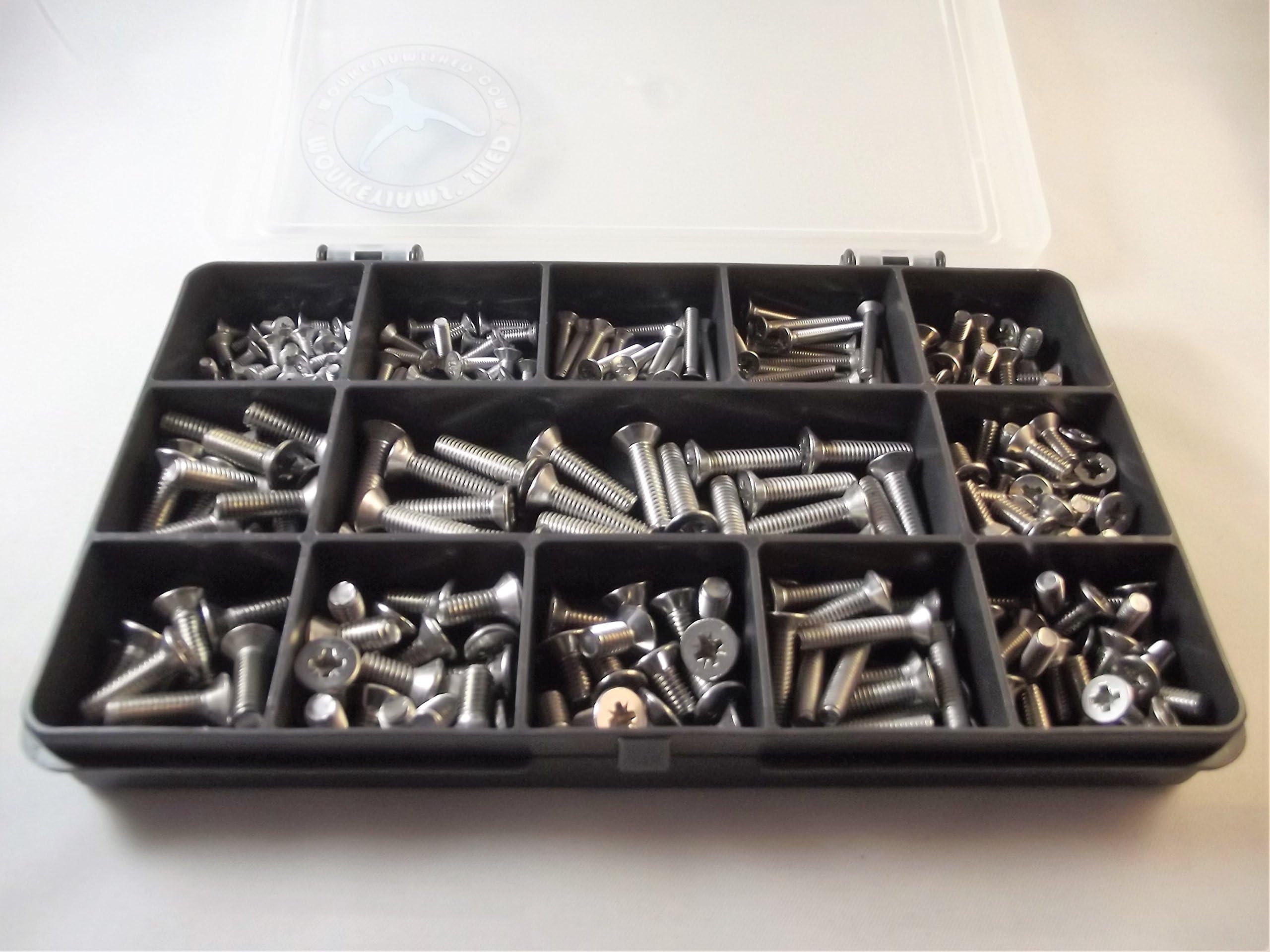 Monkeyjams' ShedPozi Countersunk Machine Screw Kit. Assorted M3, M4 & M5. A2-70 (304) Stainless Steel. 270 Pieces