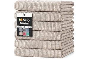 smiry Premium Kitchen Towels(18"x 28", 6 Pack), Large Cotton Dish Cloths Set, Flat & Terry Towel Highly Absorbent Tea Towels 