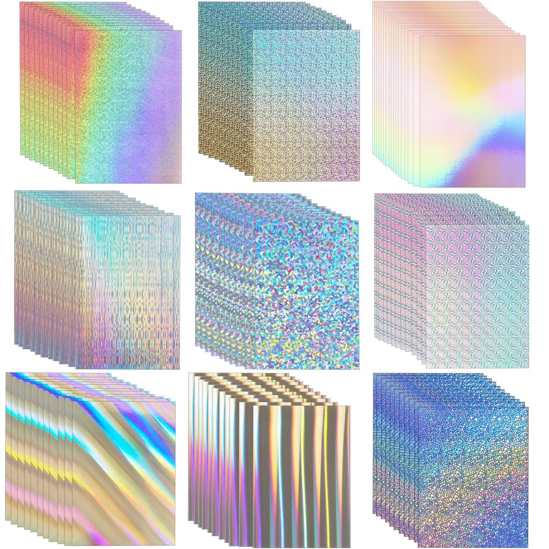 100 Sheets Holographic Cardstock 8.5 x 11, 250gsm/92lb Metallic Cardstock Glitter Shiny Iridescent Mirror Paper Thick Card Stock Paper for Crafts, Card Making, Party Decoration, Scrapbook Supplies