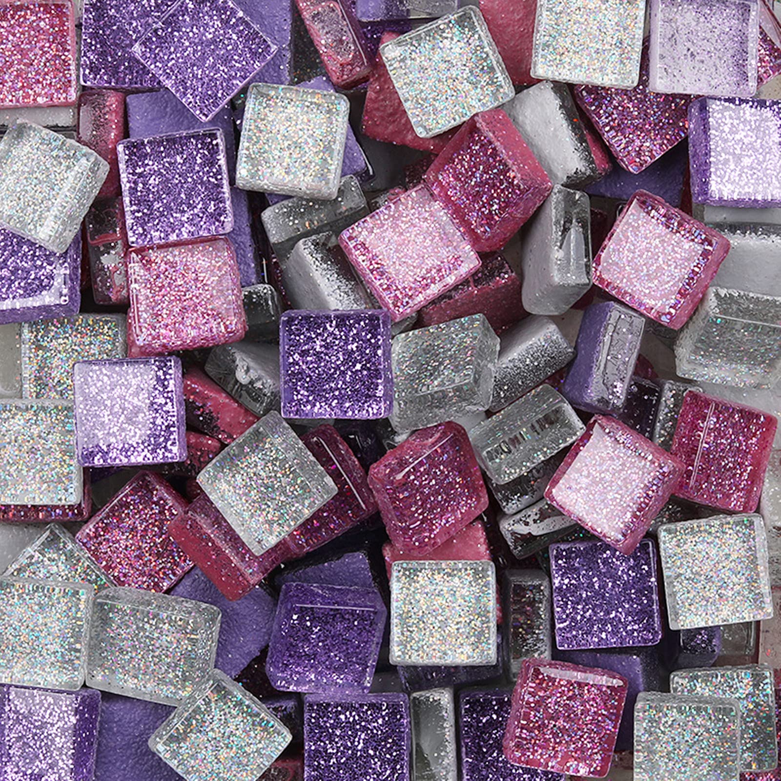 Mixed Color Glass Mosaic Tiles Square Glitter Crystal Mosaic Stones Glass Pieces for Art Craft Decoration 200g,1x1cm(Quiet)