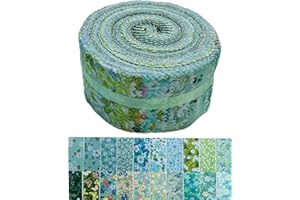 NEWAMISHQUILT Jelly Roll Fabric 100% Cotton Quilting Fabric, 40 Pre-Cut Strips (2.5 x 44 Inch) for Quilting and Sewing - 20 Assorted Floral Prints- Green Mood