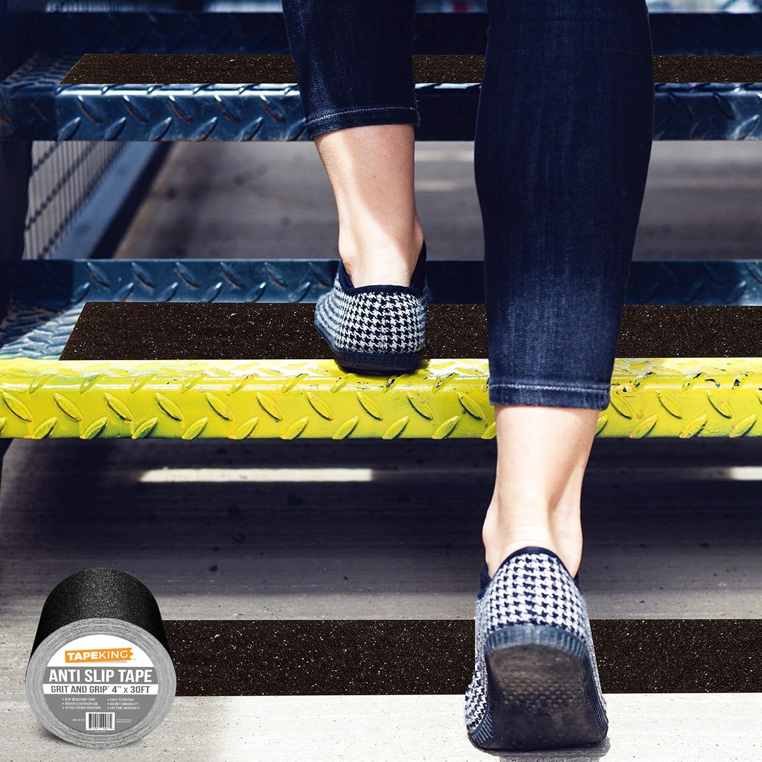 Tape King Anti-Slip Tape - Traction for Stairs, Steps, Ramps, Treads - Cut to Fit, Safety for Indoor or Outdoor Applications - Black Tape - 80 Grit Aluminum Oxide - 4 Inch x 30 Foot Roll - - 