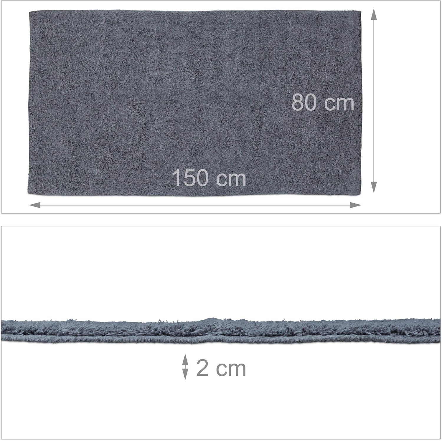 Relaxdays Bath Mat in 80 x 150 cm, Washable Bathroom Rug, Bath Carpet for Heated Floors Grey, 80 x 150 cm (Rectangular) - Image 3