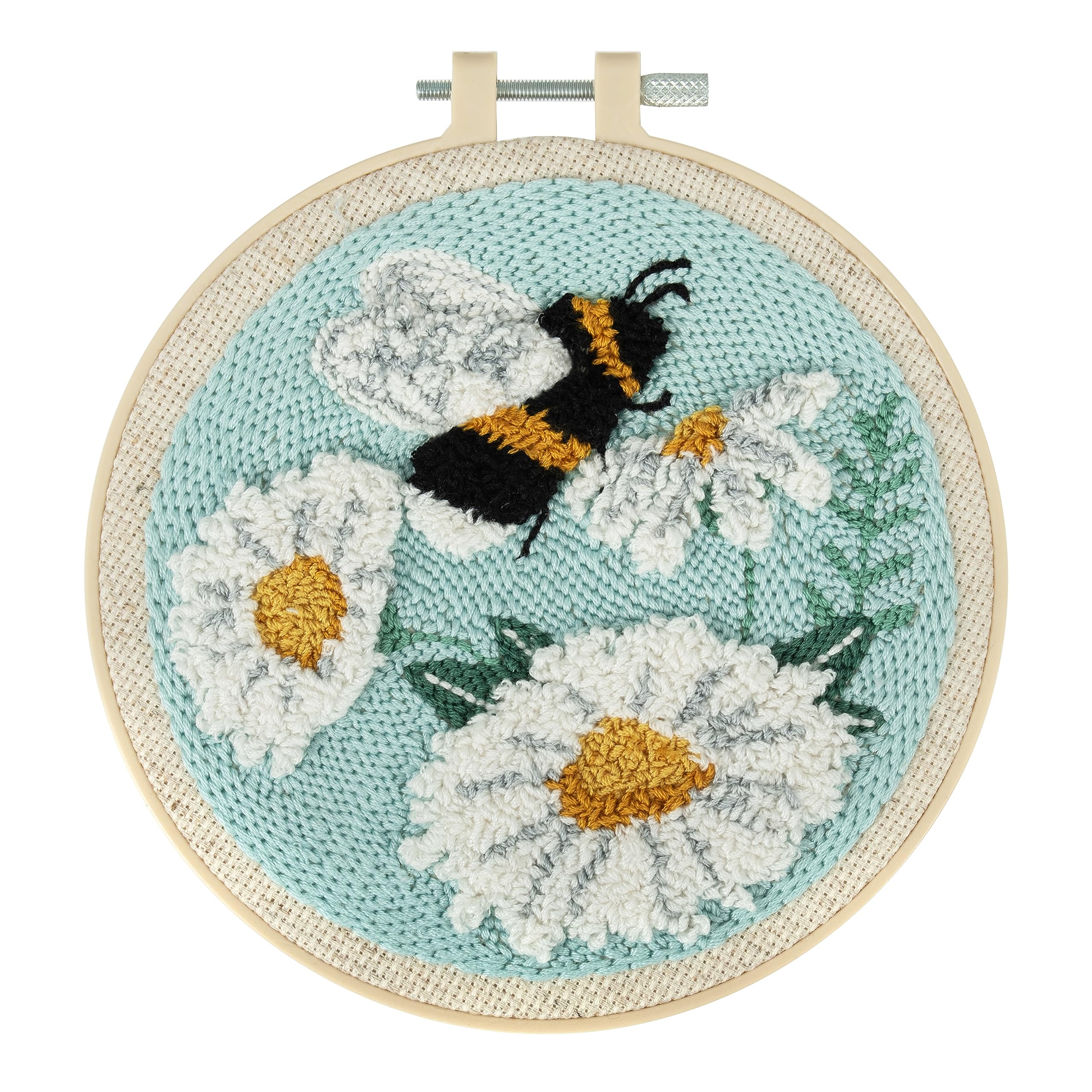 Trimits Embroidery Punch Needle Hoop Kit, Floral Bee, 15.2cm 6”
