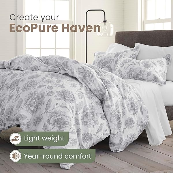 MARTEX ECOPURE COMFORT WASH 3-PIECE PRINT FULL/QUEEN COMFORTER SET – 100% ORGANIC COTTON – ALL-SEASON – BREATHABLE & LIGHTWEIGHT – EASY CARE – MEADOW WALK