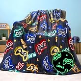 Joiedomi Glow in The Dark Blanket, Gifts Toys for Girls Boys Age 2 3 4 5 6 7 8 9 10 11 12 Year Old, Soft Cozy Flannel Kids Throw Blanket, Birthday Bedroom Decor, Grey Gaming, 50" x 60"