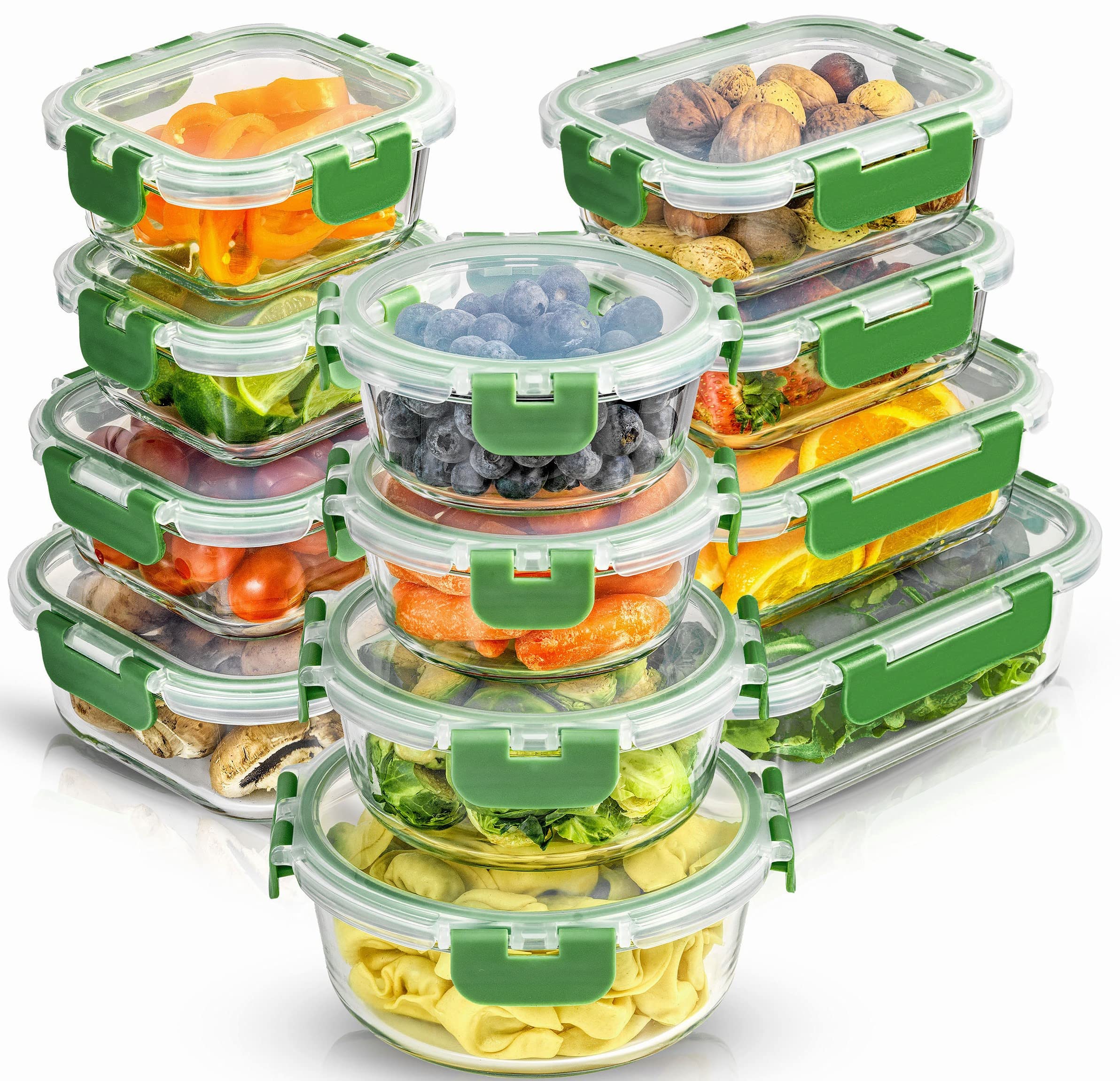 JoyJolt 24pc Borosilicate Glass Storage Containers with Lids | 12 Airtight/Freezer Safe Food Storage Containers for Pantry and Kitchen | Meal Prep Container for Lunch | Glass Tupperware Set Image