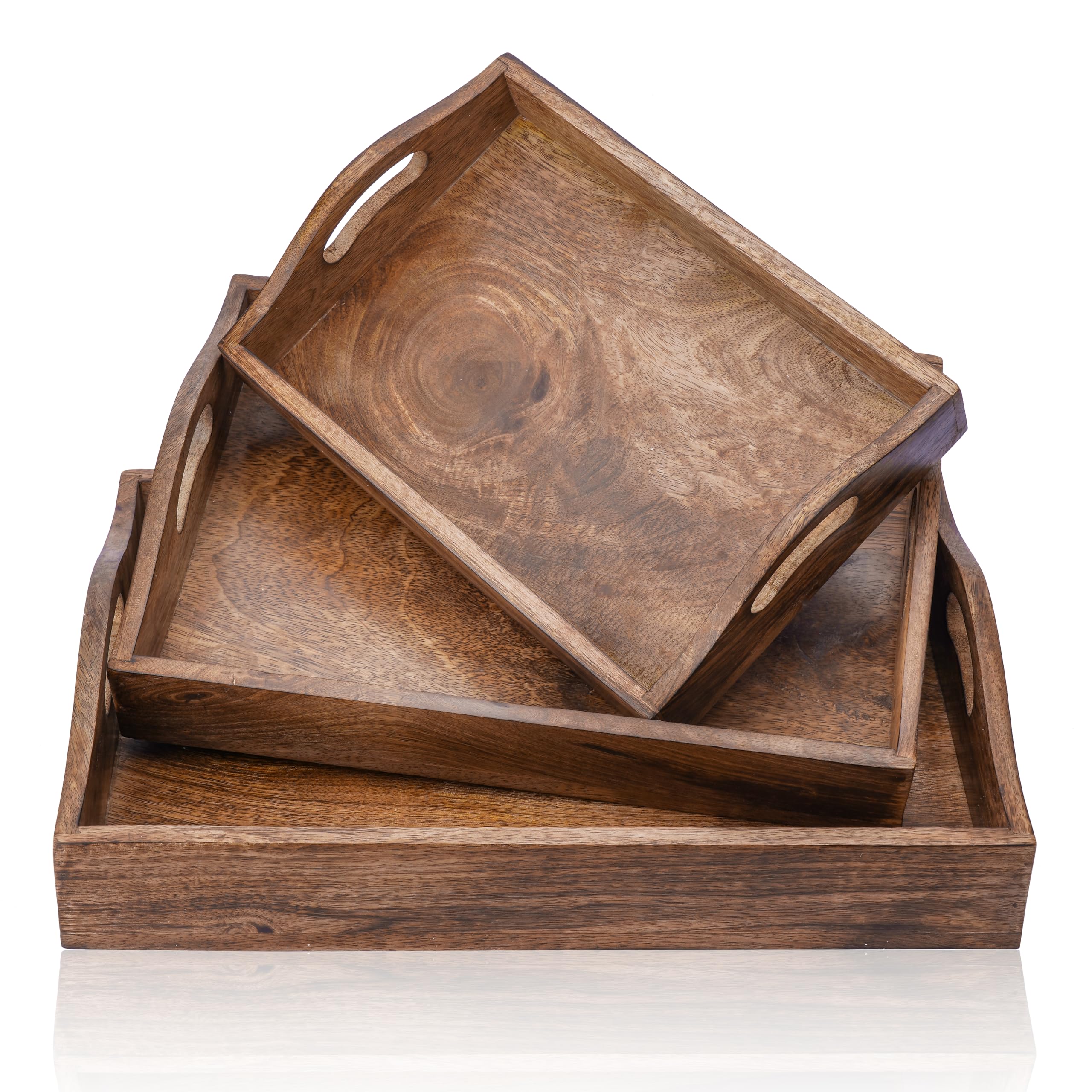 Ajuny Handcrafted Wooden Decorative Serving Tray Platter Plain Design for Food Snacks Fruits Breakfast Dinner Dining Versatile Use in Kitchen Bar Home Decoration 15x10 Inch