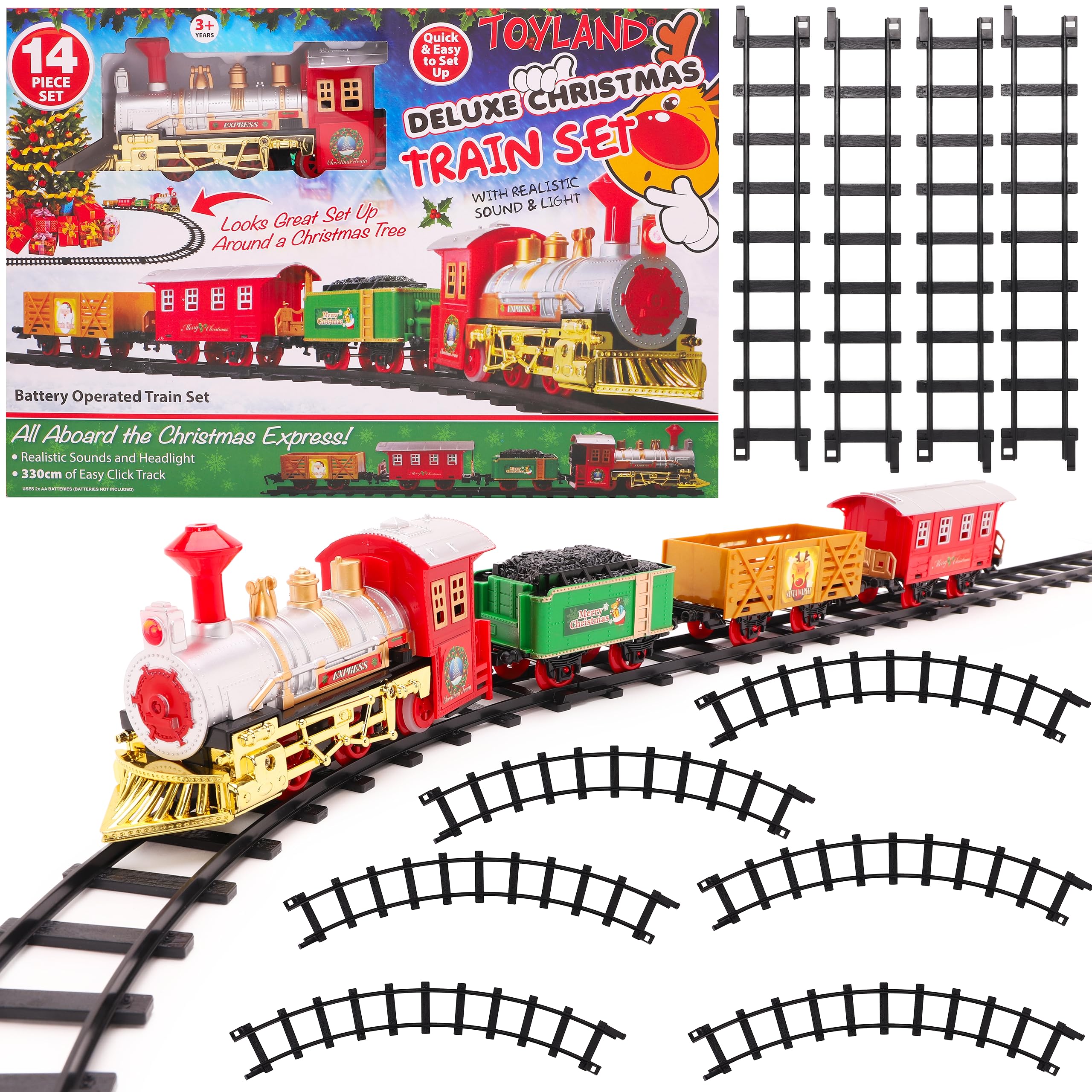 Toyland® 14 Piece Deluxe Christmas Train Set With Realistic Sound And Light - Battery Operated - 330cm Track - Christmas Toys
