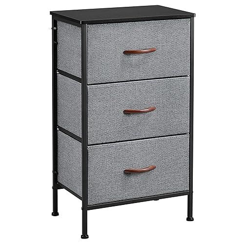 Yaheetech Chest of Drawers, Clothes Storage Unit with 3 Vertical Fabric Drawers, Wooden Top Metal Frame Cabinet Organiser for Living Room/Bedroom/Closet/Hallway, Dark Grey