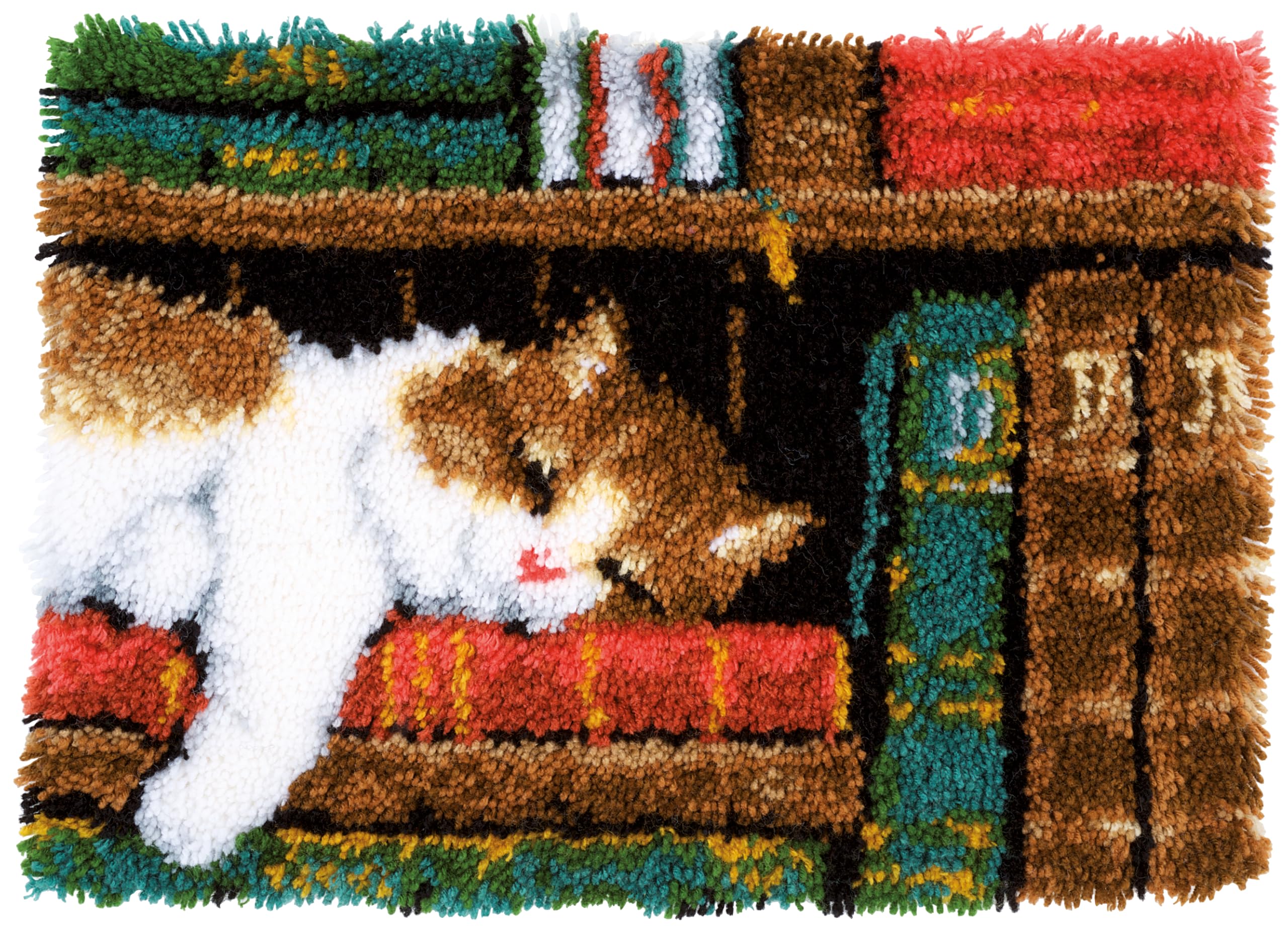 Vervaco Latch Hook Carpet Cat on Bookshelf, Cotton Blend, Assorted, 43.5 x 23.5 x 30 cm