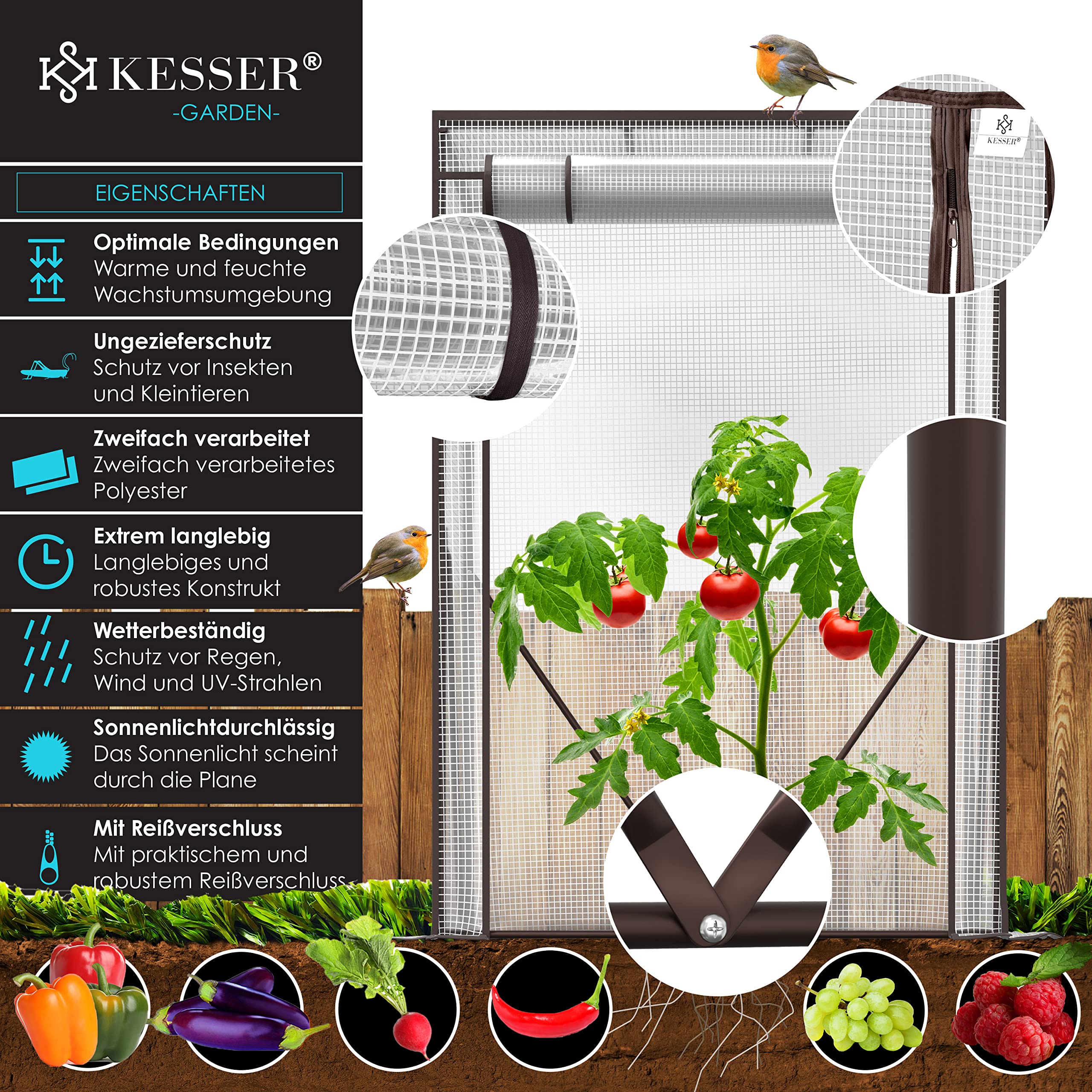 KESSER® Premium Tomatengewächshaus Foliengewächshaus, Gewächshaus klein, Tomatenhaus, Treibhaus mit Tür zum Aufrollen - 100 x 50 x 150 cm Frühbeet, Gemüse, Blumen, Obst, Inkl. Montagezubehör, Garten 2