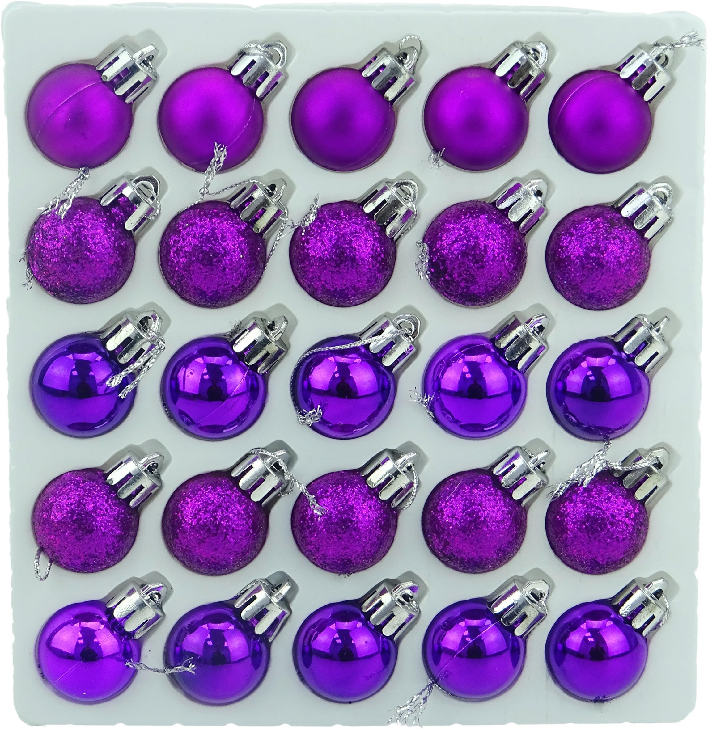 Christmas Concepts® Pack of 25-25mm Mini Christmas Tree Baubles - Shiny, Matte & Glitter Decorated Ornaments (Purple)