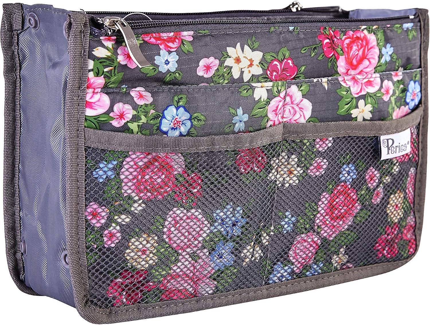 Periea Chelsy Handbag Organiser Insert (Floral Grey, Medium)