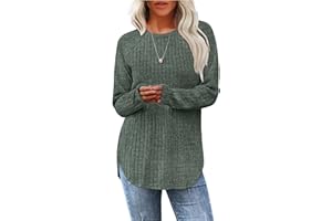 Jescakoo Long Sleeve Shirts for Women 2025 Fall Clothes Tunic Tops Loose Fit Lightweight Sweaters Curved Hem S-XXL